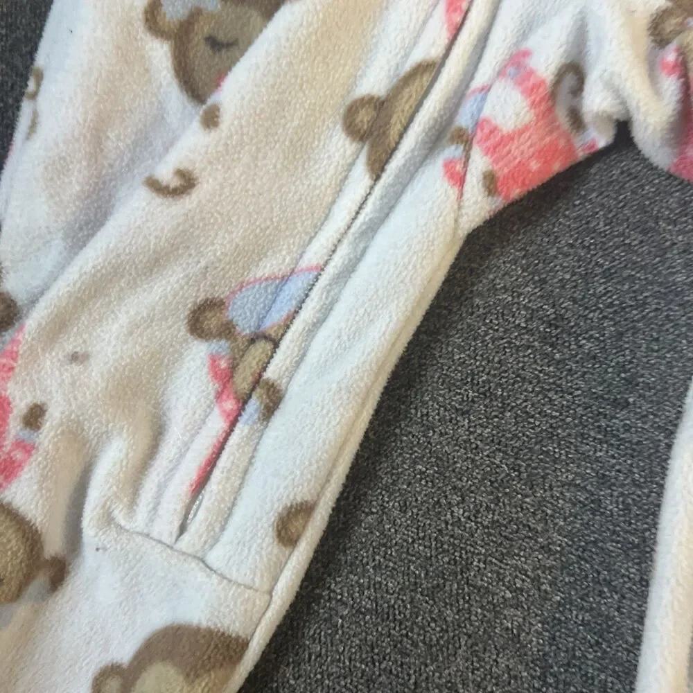 Carters Super Comfy Fleece 24 Months One Piece Pajamas‎ White Pink Monkey Feet